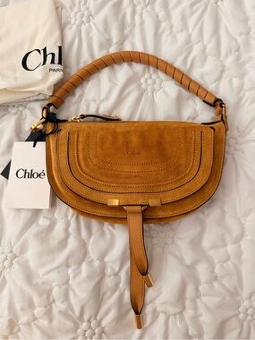 Chloé Marcie Mini Camera Bag in Cognac Suede